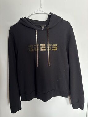 GUESS Black Hoodie Sweater with Metallic Gold Logo